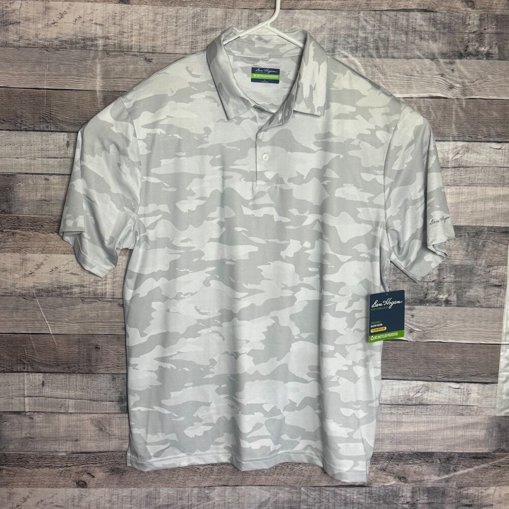 Ben Hogan Performance Camo Polo Shirt Mens Large White Golf Stretch NEW